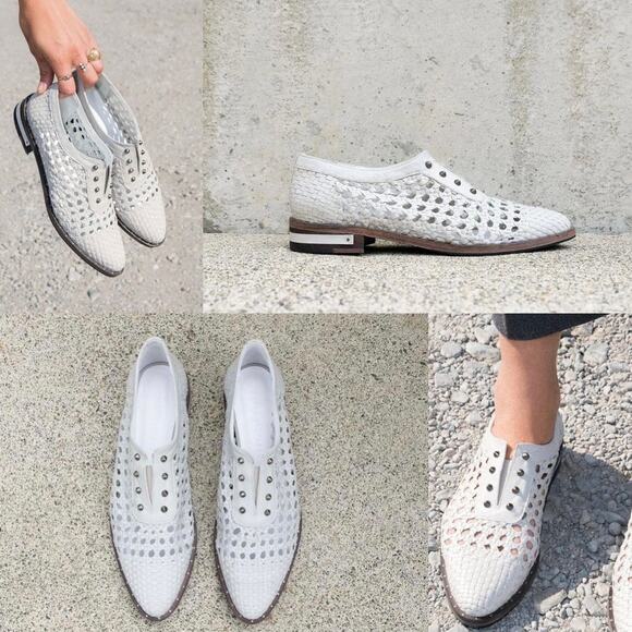 Freda Salvador Wish Oxford Handwoven Loafers Flats Pointed Smoke Gray Shoes 7.5 - Picture 1 of 11